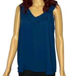 🆕Lauren Conrad Sleeveless Ruffled V Neck Blouse Color Dark Teal Size M